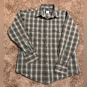 Wrangler Pearl Snap LS Plaid Western Shirt Men's Size L EUC! LOOK!